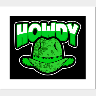 HOWDY Green Cowboy Hat Posters and Art